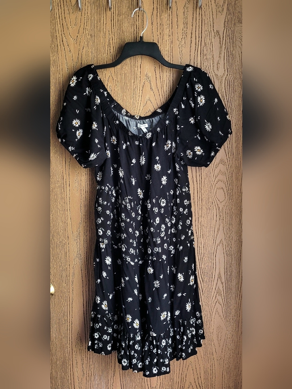 Maurices Black Daisy Floral Babydoll Dress Cottagecore Puff Sleeve Mini Boho